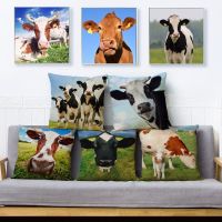 Funny Animal Dairy Cow Cattle Print Pillow Cover 45x45cm Cushion Cover Throw Pillows Cases Sofa Home Decor Linen Cushion Covers