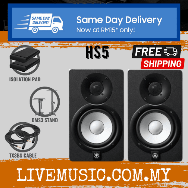 Yamaha HS5 5 inch Powered Studio Monitor Speaker With Speaker Stand And