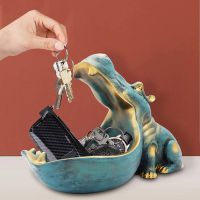 Hippo Statue Hippopotamus Resin Sculpture Figurine Key Candy Container Decor Home Table Office Room Art Decoration Storage Box