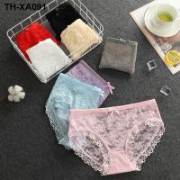 Summer underwear womens sexy ultra-thin transparent mesh lace hollow mid-low waist girl briefs pure cotton crotch