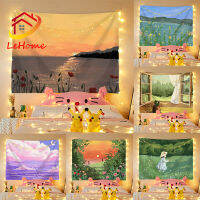 Sunset Tapestry ภาพวาดสีน้ำมันผ้าฉากหลังเครื่องตกแต่งฝาผนัง Lakeside Scenery แขวนผ้าม่านติดกำแพงพื้นหลังห้องนั่งเล่นในบ้านตกแต่ง Ins