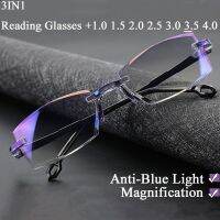 1.0 4.0 Fashion Anti Blue Light Reading Eyeglasses Magnification Eyewear Presbyopic Glasses Diopter Dimond Cutting