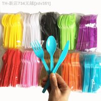 【CW】☋●  30pcs/Set Plastic Cutlery Spoons Forks Flatware Reusable Tableware Gold Pink