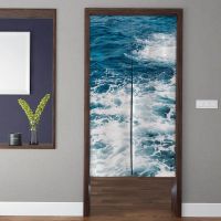 Nature Landscape Art Noren Door Curtain,The Great Wave seawater Pattern Doorway Curtain,for Kitchen Partition Bedroom Door Privacy Decor