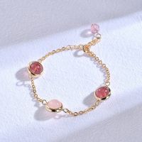 小幸运 手链耳环 旺财旺事业爱情水晶手链 Rose Gold Natural Strawberry Crystal celet Moonstone Crystal celet