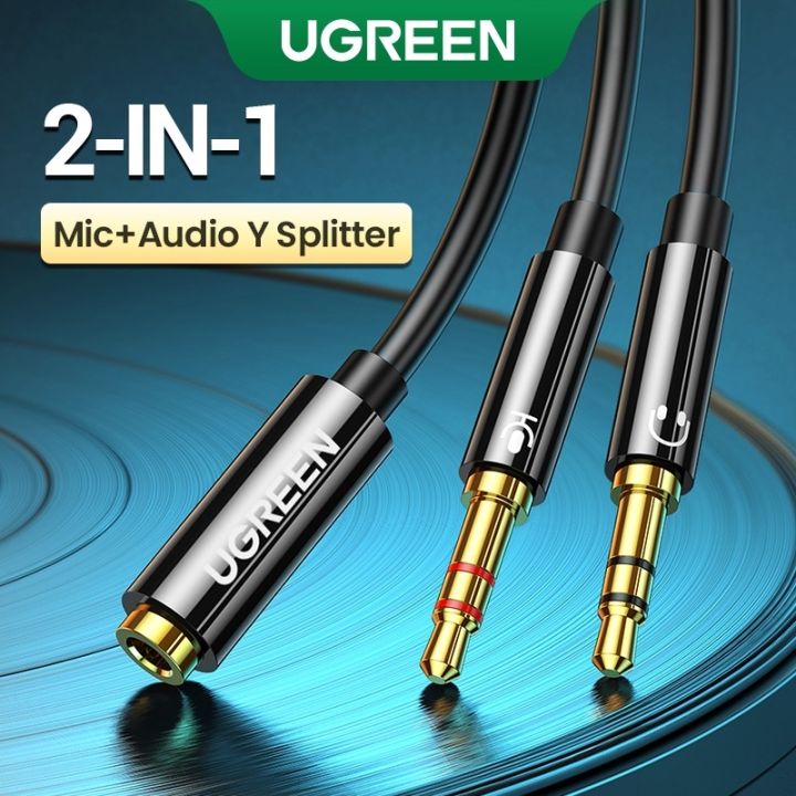 UGREEN Headphone Splitter for Computer 3.5mm Female to 2 Dual 3.5mm Male  Braided Audio Splitter Cable Microphone Stereo Jack Earphones Port Cord