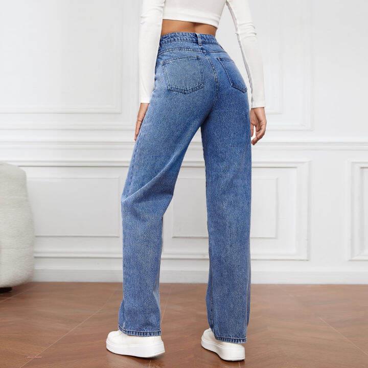 2023-สินค้าใหม่-cross-border-european-and-american-elastic-washed-denim-ladies-pants-fashion-กางเกงขาตรงทั้งหมด