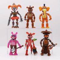 WENDYSKY 6ชิ้น/เซ็ต FNAF ฝันร้ายกระต่ายเป็ดบอนนี่ตุ๊กตาหมีเฟร็ดดี้อะนิเมะอุปกรณ์ตกแต่งรถต่อพ่วงห้าคืนโมเดลฟิกเกอร์ตุ๊กตาขยับแขนขาได้ของสะสม