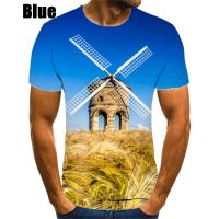 2023 newNew Summer Windmill Fashion T-shirt 3D Printing T-shirt Short-sleeved T-shirt Casual Round Neck Top Mens Clothing