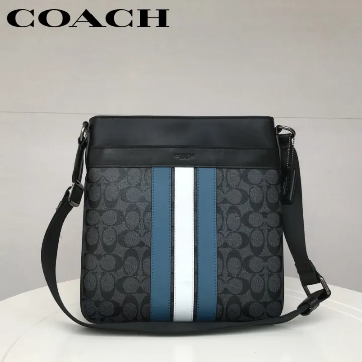Coach shoulder bag men fashion striped messenger bag leather large capacity  practical all-match in stock | Lazada PH
