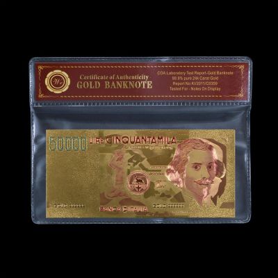 ธนบัตร50000 Lira ขายดีที่สุดสีสันสดใสเลียนแบบธนบัตรธนบัตรธนบัตรกระดาษสีโลหะชุบทอง
