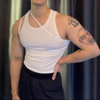 hot【DT】 Elastic T-shirt Inside Mens Sling Irregular Tight Inner Wear Sleeveless Tee Genderless