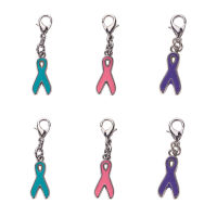 Alloy Enamel Pendant with Lobster Claw Clasps Awareness Ribbon Mixed Color 32~39mm 15pcs/box