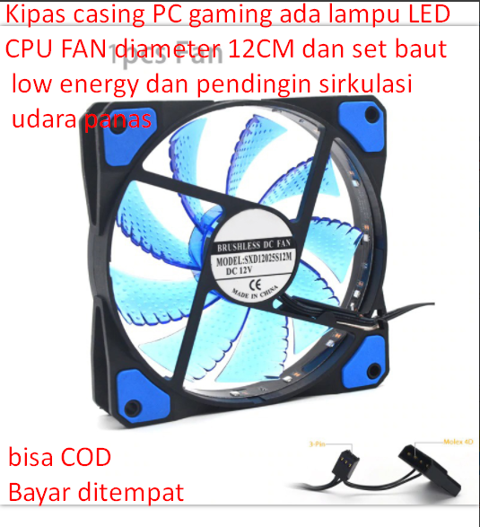 Kipas Casing Pc Gaming Ada Lampu Led Cpu Fan Diameter 12cm Dan Set Baut