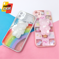 เคส i7+ i13 i13 Pro Max  เคสมือถือ TPU ขอบสีกันเลนส์กล้องกากเพชรกริตเตอร์ ฟรี Griptok หมีน่ารัก