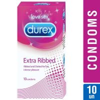 Durex EXTRA RIBBED DOT CONDOM ถุงยางอนามัยผิวเรียบ ขนาด 53มม. 1กล่องมี 10ชิ้น พร้อมส่ง