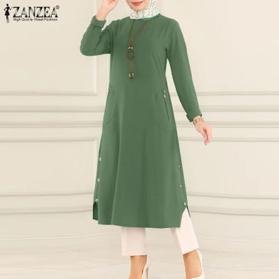 (สินค้ามาใหม่)(จัดส่งฟรี)Fancystyle ZANZEA เสื้อผู้หญิงมุสลิม,เสื้อเบลาส์ลำลองคอกลมเสื้อเสื้อเชิ้ตแขนยาว