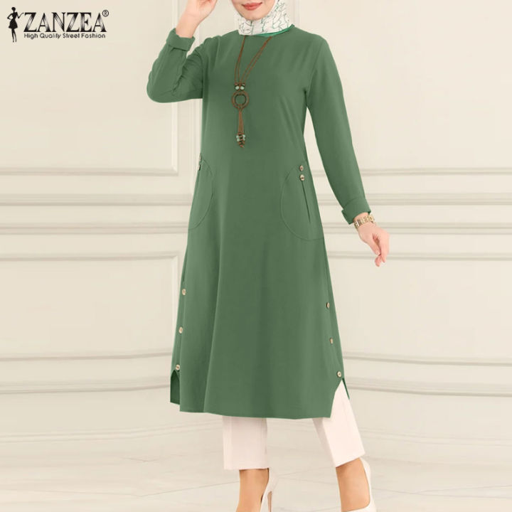 สินค้ามาใหม่-จัดส่งฟรี-fancystyle-zanzea-เสื้อผู้หญิงมุสลิม-เสื้อเบลาส์ลำลองคอกลมเสื้อเสื้อเชิ้ตแขนยาว