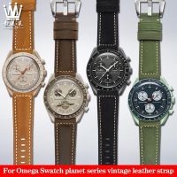 20 มม.VINTAGE Cowhide/หนังอิตาลีสำหรับOmega X Swatchˉ Planetary Joint MoonSwatchˉ สายนาฬิกาผู้ชายผู้หญิงสร้อยข้อมือ