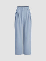 Cider High Waist Pleated Solid Straight Leg Trousers