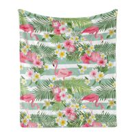 （Contact customer service for customizable blankets）Flamingo Soft Flannel Throwing Flamingo Blanket, Hawaiian Exoticism, Flower Pattern, Vintage Velvet Blanket, Flower Theme(Coral plush blankets in stock)