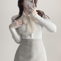Slim Long Sleeve Bow Black Knitted Sweater Jumpers Lace Up Autumn Fashion White Pullovers Knit Shirt Top Pull Femme Retro Sexy