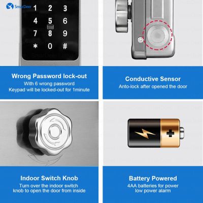 SmartDeer ล็อคไฟฟ้ากันน้ำสำหรับล็อคอัจฉริยะ Tuya,ประตูรักษาความปลอดภัยกลางแจ้งด้วยลายนิ้วมือ/รหัสผ่าน/การ์ด IC/คีย์/แอป
