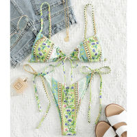 MYTENG Floral Print String Bandage Bikini Set Swimwear Women Summer y Push Up Bathing Suit Beachwear Halter Biqiuni Swimsuit