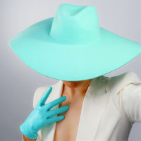 ถุงมือแฟชั่นยาวพิเศษหนังเทียม28 "70Cm Aqua Light Blue L PUFF SLEEVES