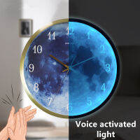 ?Dream Best? Minimalist Nordic Series Blue Moon LED Luminous Sound Control Wall Clock Hot Sale Morden Home Living Room Simple and Fashion Creative Clocks 30x30cm