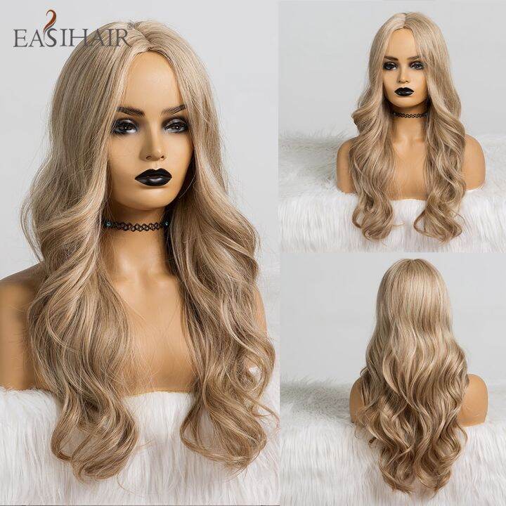 easihair-วิกผมสังเคราะห์ผมดัดสีบลอนด์ยาวไล่ระดับสีวิกผมผู้หญิงหยักศกวิกผมคอสเพลย์อเมริกันแอฟริกันทนความร้อนได้ผมปลอม