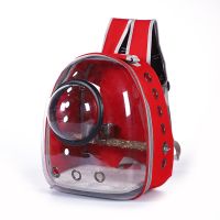 Parrot Backpack Carrier with Portable Bird Feeder Cups Travel Cage Breathable Transparent Space Capsule with Panoramic Design