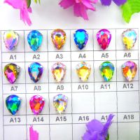 Colorful 7 sizes glass Crystal Silver claw Various colors mix water drop tear drop Sew on rhinestone beads wedding dress diy