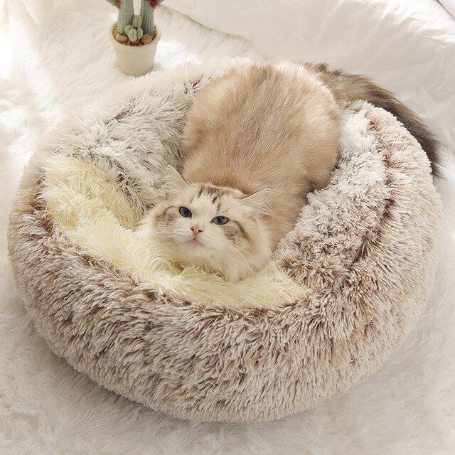 ฤดูหนาวยาวตุ๊กตาสัตว์เลี้ยงแมวเตียงรอบแมวเบาะแมวบ้าน-2-in-1-ตะกร้าแมวอบอุ่นแมวนอนถุงแมวรังสุนัขสำหรับสุนัขขนาดเล็กแมว