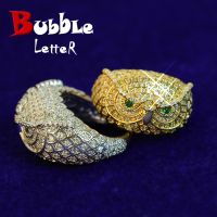 Bubble Letter Owl Iced Out Ring Men Real Gold Plated Brass Cubic Zircon Hip Hop Jewelry