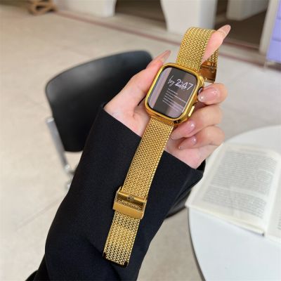 Stainless Steel Gold Watch Band Strap + Case For Apple Watch 8 Ultra 49mm 7 41 45mm 6 SE 5 43 40 44mm For iWatch 38 42 Baracelet Straps