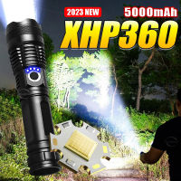 2023 XHP360 LED อัลตร้าที่มีประสิทธิภาพไฟฉายประเภท-C LED ชาร์จโคมไฟ60วัตต์พลังงานสูงไฟฉาย LED ตั้งแคมป์ยิงยาวไฟฉาย