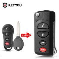 KEYYOU เคสปรับแต่ง Kunci Remote Mobil พับได้สำหรับรถจี๊ปเสรีภาพรถ Dodge Stratus Viper Chrysler Sebring Concorde Fob 4ปุ่ม