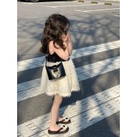 Korean childrens clothing 2023 Summer new girls fashionable backless bow A- line dress sleeveless vest skirt PTGYTH