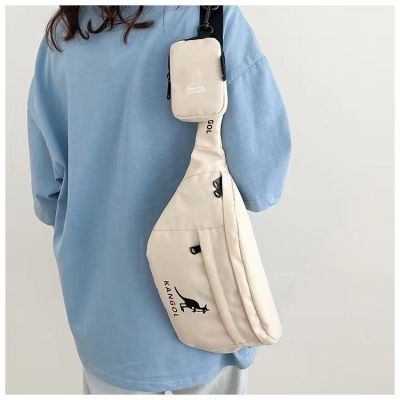 ✵ Korean kangol kangaroo little red book with the same style mother bag embroidery messenger bag waist bag nylon backpack chest bag for men and women