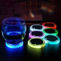 Car LED Coaster 7 Color Luminous RGB Light Mat With Light Sensor Vibration Sensor Practical Energy Saving Cup Pad Decoration Cups  Mugs Saucers