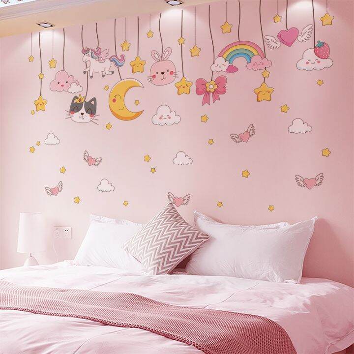 shijuekongjian-height-measure-wall-stickers-diy-cartoon-girl-balloons-wall-decals-for-kids-rooms-baby-bedroom-home-decoration