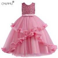 ZZOOI Girl Dress Lace Sequins Tutu Children Kids Dresses For Girls Birthday Dresses Girls Formal Long Wedding Party Clothing