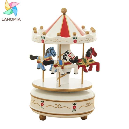 Lahomia round carousel music box with 4 rotatable horses mechanical - ảnh sản phẩm 3