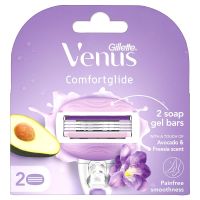 Gillette Venus Comfortglide Hair Removal Razor Blades / Refills / Cartridges | 2 Pcs | for Women | (Avocado Oils &amp; Freesia scent soap gel bars)