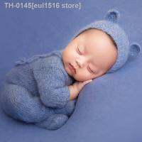 ✙✟ eul1516 store Recém-nascido Fotografia Props Set Sleepy Hat Bebe Knit Roupa Mangas Baby Photo Wrap Foot Shoot Romper Pijama Acessórios