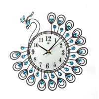 3D Gold Peacock Wall Clock Metal Watch for Home Living Room Decoration Quiet Clocks Hanging Ornaments Gift Reloj De Pared