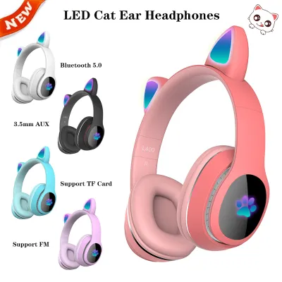 LED Cute Cat Ears Wireless Headphones Bluetooth 5.0 Gaming Headset Colorful Bluetooth Headset With Mic Best Gift For kids s