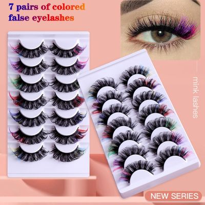 7pairs colored lashes makeup for women color eyelashes lash extension supplies makeup products beauty d curl strip lashes bulk Cables Converters