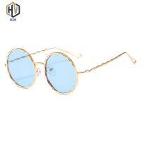 Metal Round Sunglasses Men Women Spiral Pattern Gradient Sun Glasses Fashion Ocean Lens Eyewear oculos de sol